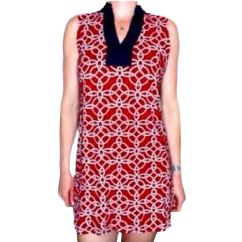 TALBOTS RED WHITE NAUTICAL ROPE DESIGN BLUE TRIM SLEEVELESS DRESS SZ XL